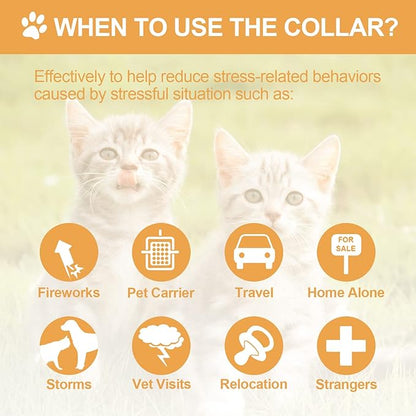 4 Pcs Cat Calming Collar Adjustable Lavender Scent Relaxing Cat Collar with 2 Pendant for Puppies Reduce Stress Aggression Anxious, up to 15 Inches(Orange)