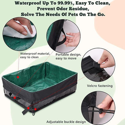 Travel Litter Box for Cats, Foldable Portable Litter Box, Leak Proof Cat Travel Carrier with Kitty Litter Scoop Bowl, Collapsible Waterproof Odor Free Easy Carrier for Car Outdoor, X-Large