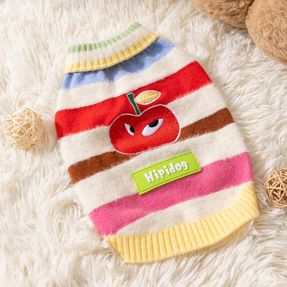 Pet Clothing, Corgi Special Rainbow Apple Striped Autumn And Winter Warm Medium-sized Dog Pullover Sweater, Dog Clothing