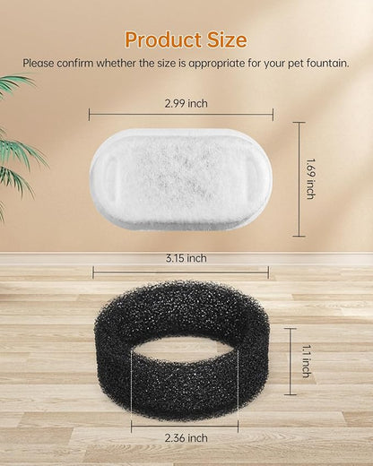 Cat Water Fountain Filter, Filters Replacement for 108Oz/3.2L&67Oz/2L&135Oz/4L Stainless Steel Pet Water Drinking Fountain, Dog Indoor Water Dispenser Fountain Carbon Filter (4 Filters & 4 Sponges)
