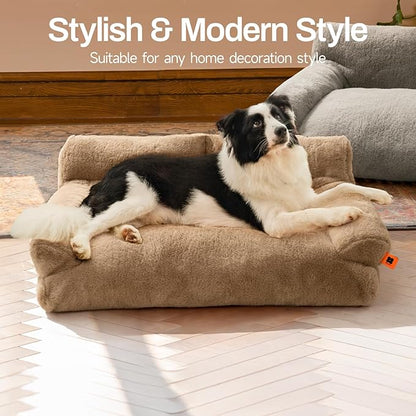 MEWOOFUN Cat Bed for Indoor Cats, Washable Dog Beds for Small Medium Dogs & Cats, Fluffy Cat Couch with Non-Slip Bottom, 26×19×13 Inch (Camel, 33.5" L x 25.6" W x 11.5" Th)