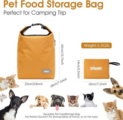 Dog Food Travel Bag w/2PCS Collapsible Dog Travel Bowls,dog food storage container 20 lb(Yellow, Large)