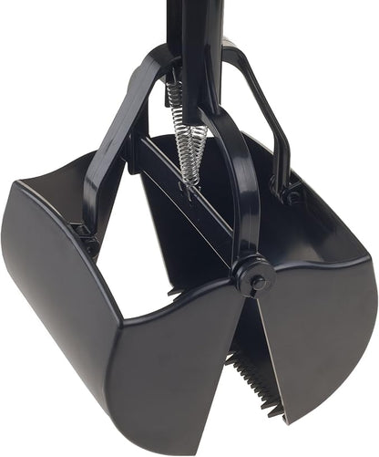 Pet Pooper Scooper - Plastic and Aluminum Cat and Dog Poop Grabber with Long Handle - Enables One-Handed Use on Concrete and Grass by PETMAKER (Black)