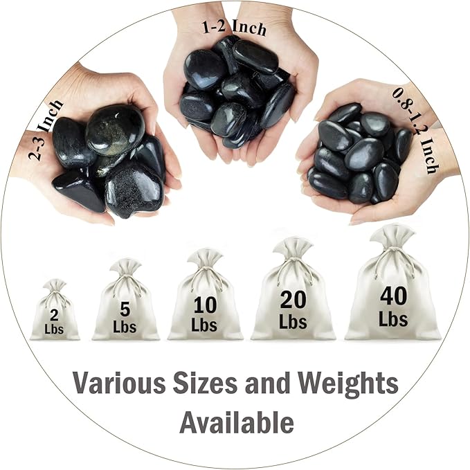 10 lbs Pebbles for Outdoor Landscaping, 1-2 inch Black River Rocks for Plants Indoor, Decorative Black Stones for Planters Vase Aquarium Rocks and Garden Rocks