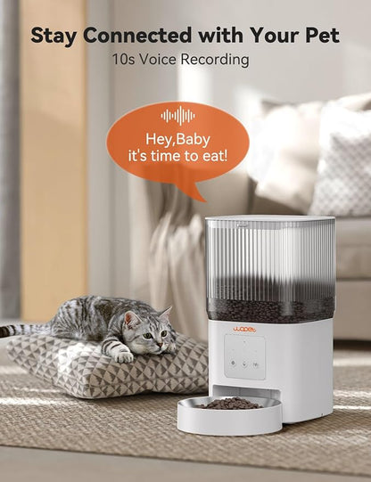 WOPET Automatic Cat Feeder, WiFi Dog Feeder with APP Control for Remote Feeding, Automatic Cat Food Dispenser with 10S Voice Record,1-10 Meals Per Day for Cats and Dogs