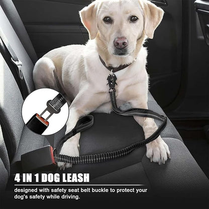 4-6FT Heavy Duty Dog Leashes for Large Dogs, Shock Absorbing Bungee Tactical Leash with 2 Padded Handle, Car Seatbelt and Metal Carabiner Clip, Strong No Pull Dog Leash for Medium