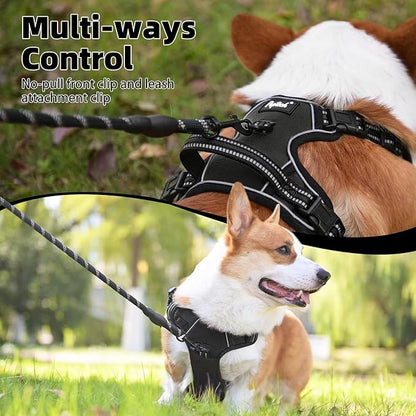 PUPTECK No Pull Dog Harness for Large, Adjustable Reflective Dog Harness with Handle Easy Control, Comfortable Soft Padded Pet Vest Harness for Extra Large Dogs, Black XL