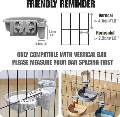 Automatic Pet Food Water Dispenser, Auto Gravity Pet Feeder Water Bottle Set for Crate, Feeding Station for Small Dog Cat Rabbit Guinea Pigs Chinchilla Ferret Hedgehog (Blue)