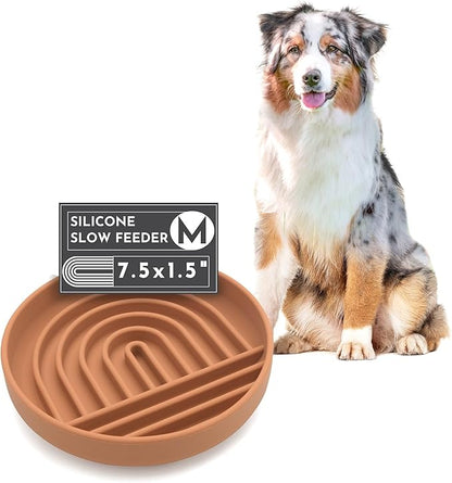 The Slowdown Bowl Silicone Slow Feeder for Dogs & Puppies, Slow Eating Modern Lick Mat Design, Reduces Gulping, Fits 2 Cups 7.5” Across x 1.5” Tall, Mealtime Challenge, Medium-Terracotta