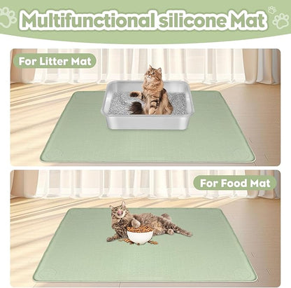 Cat Litter Mat, Extra Large 40" x 28" Silicone Mat Litter Trapping Mat for Scatter Control, Soft on Kitty Paws, Easy to Clean (Green)