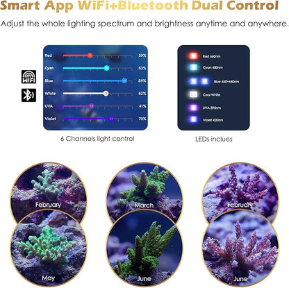 GLOWRIUM Saltwater Aquarium Light, Smart Reef Coral Fish Tank Light with Bluetooth + WiFi Dual Control App, DIY Spectrum, Brightness Adjustable, Anti-Drop, Real Time Water Temperature Sensor(36-48 in)