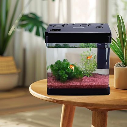 Betta Fish Tank Starter Kits, 5 Gallon Fish Tank with Heater Filter and Light, Self-Cleaning Small Fish Tank(Black).