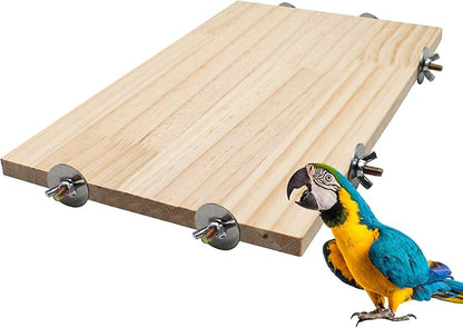 21.7 × 13.8 Inches Large Bird Perch Stand Platform, Natural Wooden Small Animals Cage Accessories, Rectangle Stand Perch Shelf for Parrot Parakeet Cockatiel Rat Hamster Guinea Pig Conure Chinchillas