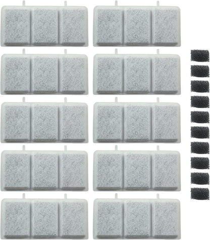 PET STANDARD Replacement Water Filter & 10 Pack Replacement Pre-Filter Sponges Compatible with Petory® 74oz/2.2L Automatic Pet Fountain, Pack of 10