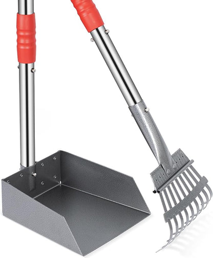 Heeyoo Dog Pooper Scooper, Dog Poop Tray and Rake Set, Pet Waste Removal Scoop with Long Adjustable Sectional Stainless Handles