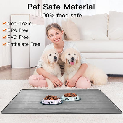 39.4"x29.5" Largest Pet Food Mat, Silicone Dog Mats for Food and Water, Nonslip Pet Feeding Mats for Floors,Dog Cat Bowl Mat with Raised Edges, Dark Brown