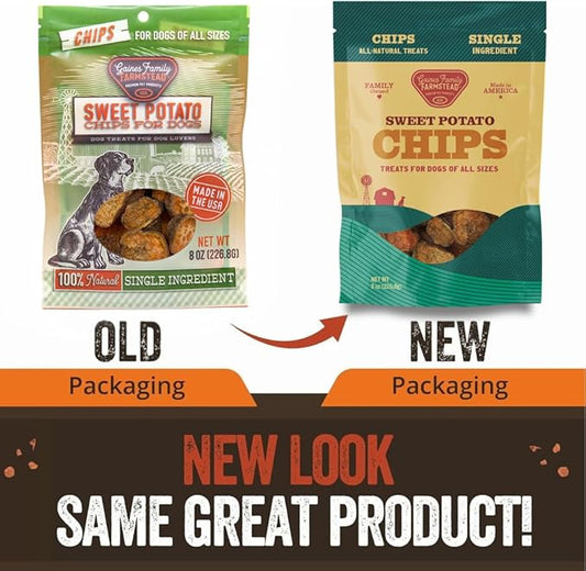 Gaines Family Farmstead Sweet Potato Chips for Dogs - 8 oz Single-Ingredient, All-Natural Dog Treats, Grain-Free & High in Fiber, Made in USA, Crunchy Training Treats