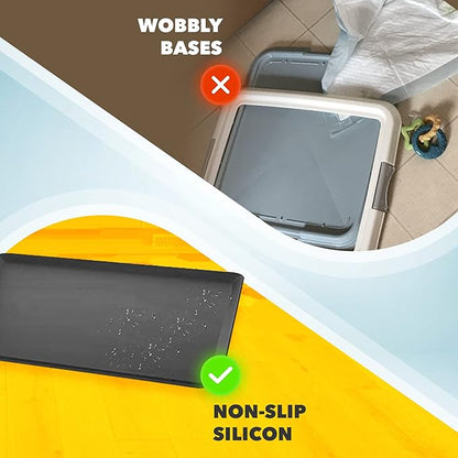 TidyFriend Dog Pee Pad Holder Tray Fits for 24” x 24” Wee Wee Pee Pads - Stable Grip, Raised Edges, Quick-Wipe Silicone Surface Dog Potty Tray Holder for Indoor Flooring Protection (Black)