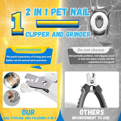 2 in 1 Dog Nail Clippers and Grinder with Lights & Cat Nail Clipper for Large Medium Small Dogs Cats Nail Trimmers USB Rechargeable with 2 LED Lights Dog Claw Care for Non-Black Nails