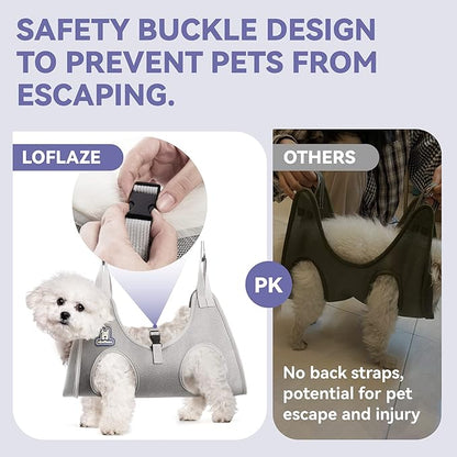 Dog Grooming Hammock Harness for Dogs & Cats with Pet Nail Clipper Trimmer - Cat Hanger Sling for Trimming Clipping Nails- Dog Hammock Restraint Bag for Small Medium Large pet （ Purple M）