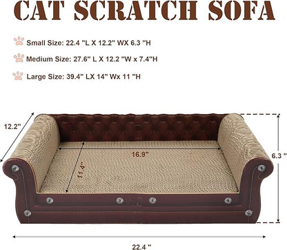 Scratching Sofa, Couch Shaped Thick Scratching Cardboard, Lounge Bed for Indoor Rest&Play, Sofa Scratcher Pad (Brown, 22.4" L X 12.2" W X 6.3" H)