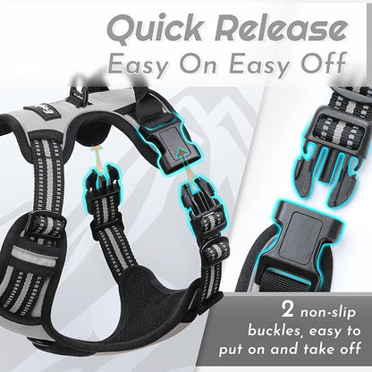 Eagloo Dog Harness Small Sized Dog, No Pull Service Vest with Reflective Strips and Control Handle, Adjustable and Comfortable for Easy Walking, No Choke Pet Harness with 2 Metal Rings, Grey, S