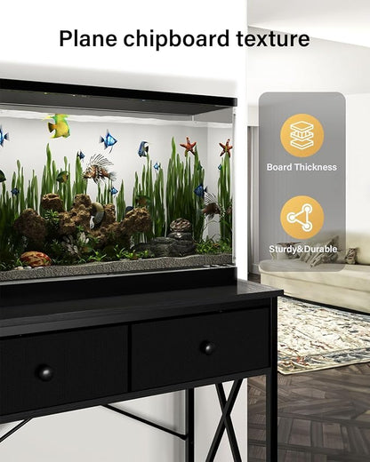 Fish Tank Stand 40 Gallon: Sturdy Aquarium Stand with Accessories Storage - Metal Fish Tank Table for 40-50 Gallon Reptile Breeder Turtle Terrarium - 35"X19.54" Weight Capacity 660 lbs