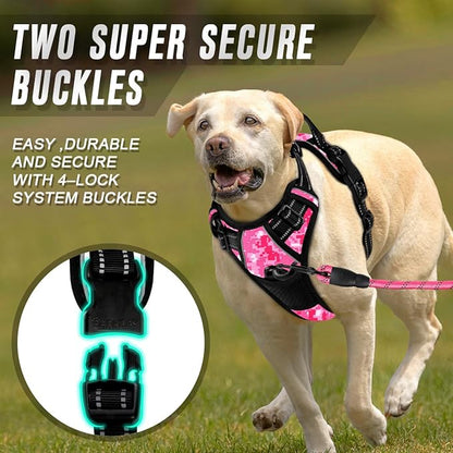 BARKBAY No Pull Dog Harness Front Clip Heavy Duty Reflective Easy Control Handle for Large Dog Walking(Pink camo,S)