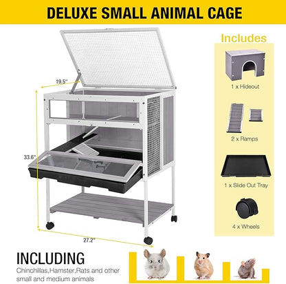 Guinea Pig Cage Hamster Cage All-Around Metal Frame Rat House on Wheels,Small Animal Cage with Deeper Tray