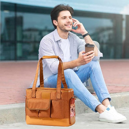 Cat Carrier, Dog Carrier, Pet Carrier, Foldable Waterproof Premium PU Leather Oxford Cloth Dog Purse, Portable Bag Carrier for Small to Medium Cat and Small Dog-Brown