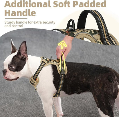 PUPTECK No Pull Dog Harness Medium Sized, Adjustable Reflective Dog Harness with Handle Easy Control, Comfortable Soft Padded Pet Vest Harness for Medium Dogs, Camouflage M