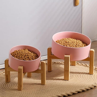 Pink Elevated/Raised 15°Tilted Anti Slip Ceramic Dog Bowl for Medium & Large Breeds,Slanted Bulldog Big Face Pet Food Water Feeding Dish with Stand (7.6 Cups/60OZ)