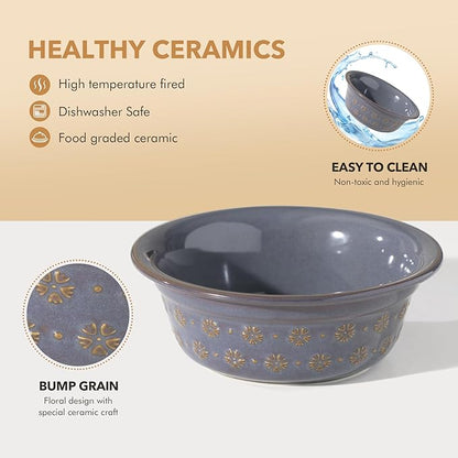 6.3inch Ceramic Set of 2 Dog Bowls, Food and Water Bowls for Small and Medium Dog, 2pcs Basic Dog Bowl, Wide Opening Rounded Edge (2 Bowls, Reactived Glaze -Grey)