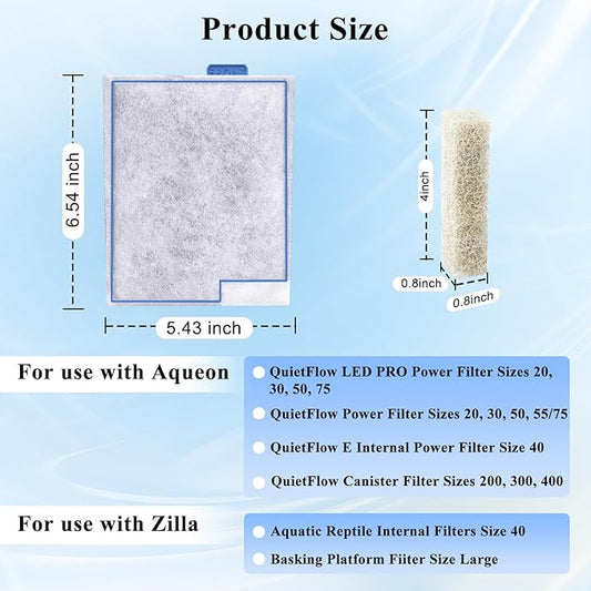 Large Filter Cartridges Replacement Compatible with Aqueon QuietFlow Filter LED PRO Size 20,30,50,75/Power Filter Size 20,30,50,55/75, E Internal Size 40 and Canister Filter (8+6 Pack Filter Pads)