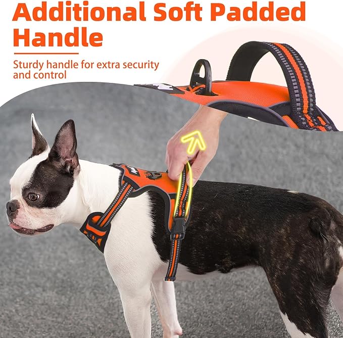 PUPTECK No Pull Dog Harness Small Sized, Adjustable Reflective Dog Harness with Handle Easy Control, Comfortable Soft Padded Pet Vest Harness for Small Dogs, Orange S