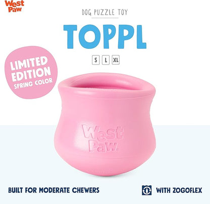 WEST PAW Zogoflex Limited Edition Toppl Treat Dispensing Dog Toy Puzzle – Interactive Chew Toys for Dogs – Dog Toy for Moderate Chewers, Fetch, Catch – Holds Kibble, Treats, X-Large 4.75", Bubblegum