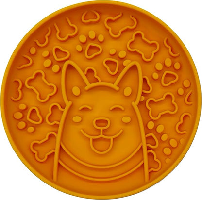 Silicone Slow Feeder Bowl for Dogs, Suction Cup Design, Non-Slip Base, Puppy Pattern Eating Slow, for All Breed Dogs (Dark Yellow)