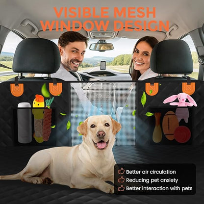 Back Seat Extender for Dogs - Holds 450lbs, Waterproof Dog Car Seat Cover for Back Seat with Hard Bottom for Cars SUVs Truck,Anti-Scratch No Slip Large Space Pet Backseat Protector,Black