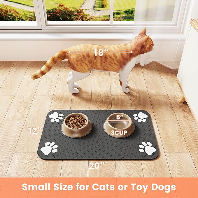Pet Feeding Mat-Absorbent Pet Placemat for Food and Water Bowl, with Waterproof Rubber Backing, Quick Dry Water Dispenser Mat for Dog and Cat (16"x24", Coffee)