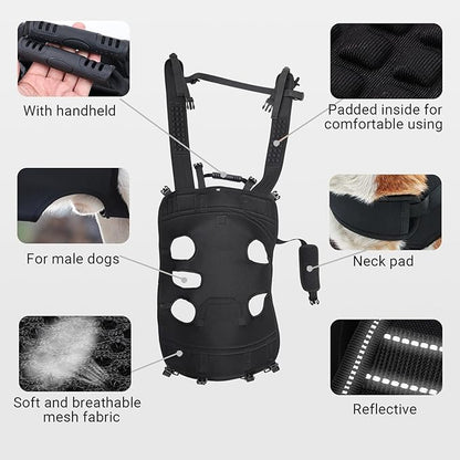 Dog Lift Harness Backpack Carrier for Large Dogs, Full Body Sling with Handle, Dog Harness for Joint Injuries, Arthritis, Ideal for Stairs, Elderly Dogs (Blue XX-Large 50-66 LBS)