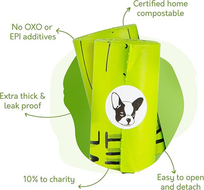 100% Certified Home Compostable Dog Poop Bags with Handles - 10% to Charity - ASTM D6400 & EN 13432 Compliant - 240 x Plant Based X Large Compostable Poop Bags (20 Rolls)