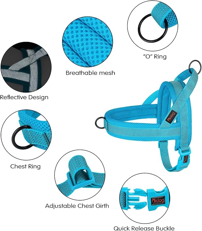 Didog No Pull Dog Harness with Breathable Mesh Padded, Full Reflective & Quick Fit Adjustable Vest Harness, Easy for Training Walking for Small & Medium and Large Dogs (Blue, M:Chest 21-26")