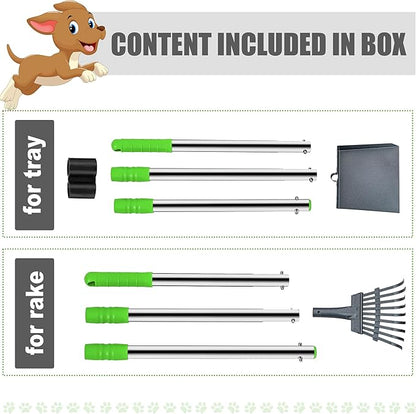 Niubya Pooper Scooper for Dogs, Metal Poop Scooper Tray and Rake Set with Adjustable Long Handle, Dog Pooper Scooper for Pet Waste Removal