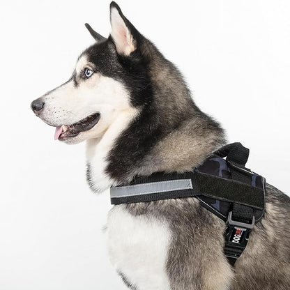 Dogline Dog Harness, Reflective No-Pull Adjustable Vest with Handle for Walking, Training, Breathable, No - Choke Harness for Small, Medium or Large Dogs Room for Patches Girraffe Grey L 27"-34"