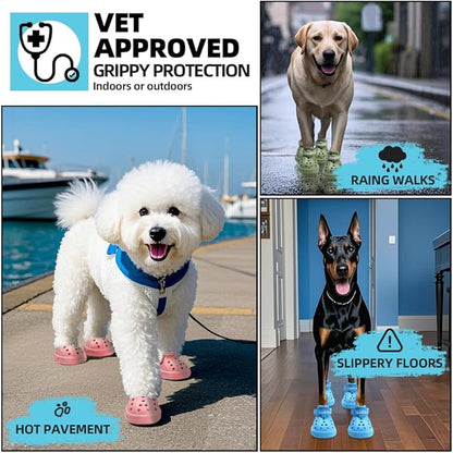 JZXOIVA Dog Shoes for Hot Pavement, Dog Booties for Small Dogs, Breathable Dog Boots & Paw Protectors, Adjustable Non-Slip Dog Rain Booties, Waterproof Pets Sandals for Beach Pink Size 3