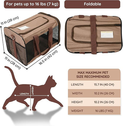 BELLA & PAL Cat Carrier Travel Bag, Airline Approved Lightweight Cat Carrier, Soft Sided Pet Carrier for Puppy Dogs Up to 18lbs, Collapsible Kitten Bag with Removable Waterproof Mat, Ventilated Mesh