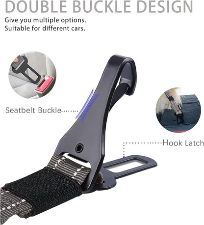 AUBELL Dog Seat Belt for Car,2 Pack Set 3-in-1 Adjustable Reflective Bungee Heavy Duty Dog Car Harness Tether with Clip Hook Latch & Buckle,Swivel Zinc Alloy Carabiner,Black+Grey