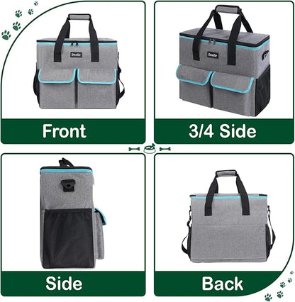 Large Pet Travel Bag Organizer - Dog & Cat Tote with Food Containers, Bowls, Feeding Mat, Perfect for Camping, Hiking (Multi-Pocket Design)