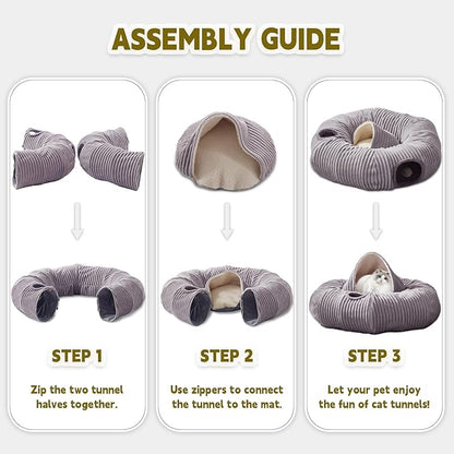 Cat Tunnel Bed for Indoor Cats,Cat Donut Tunnel Toy with Washable Circle Cushion,Blackout Tent, Multifunctional Playground Toys Hideplace for Kitty, Kitten, Rabbit,Ferret