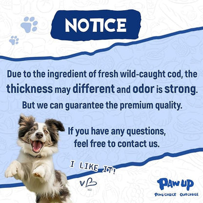 Cod Fish Skin Braids Dog Treats Natural Dried Dog Snacks Sticks, High Omega-3 Single Ingredient Cod Skin Chews w/Taurine, 7 oz